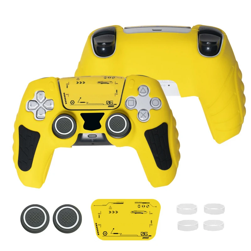 Controller Skin Shell for PS5 Controller Silicone Cover Case with 2 Rubber Thumb Grip Gaps Touch Pad Sticker For PS5 Fit In Dock