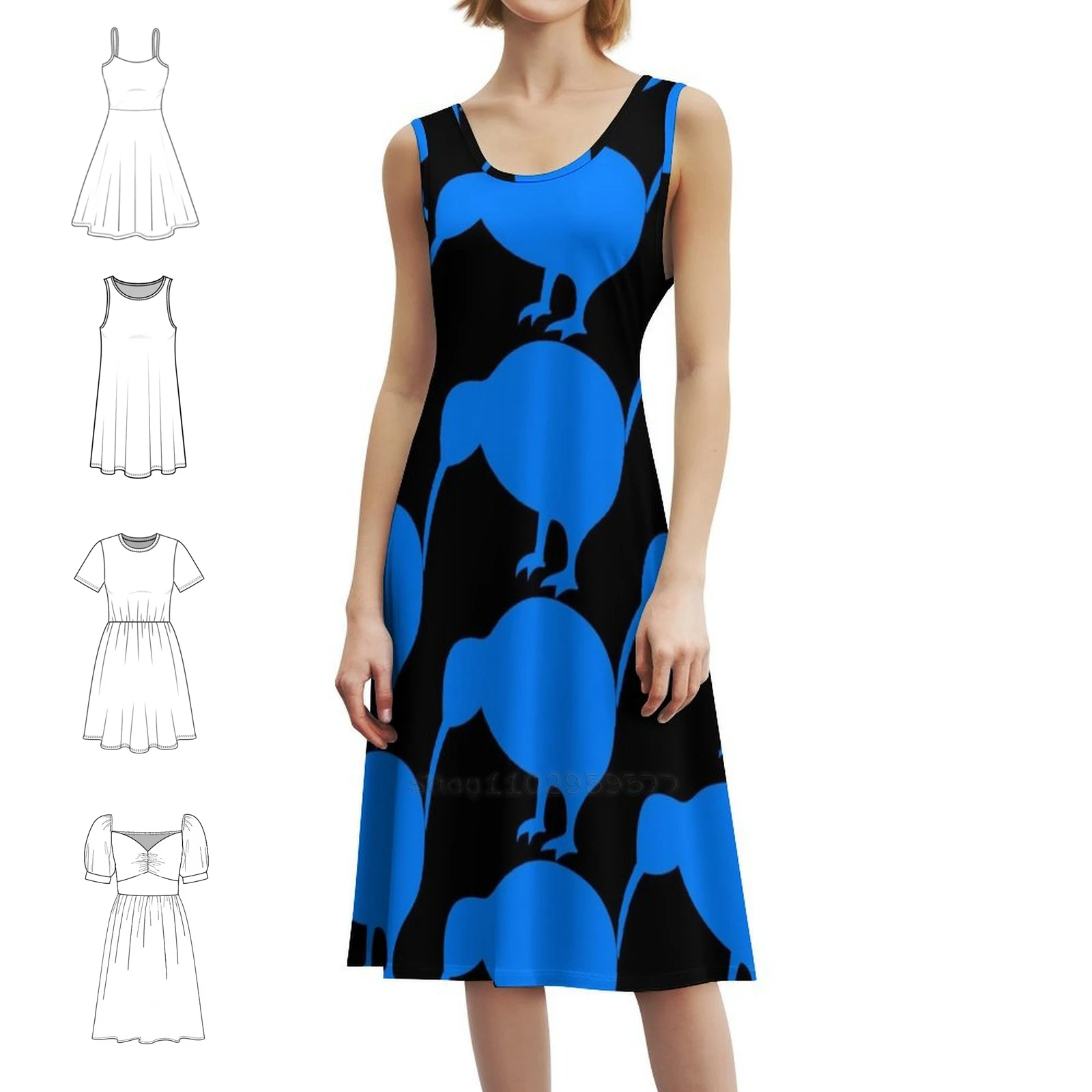 فستان كيوي أزرق على شكل قلب فستان أنيق للحفلات الصيفية للنساء كيوي أزرق كيوي نيوزيلندا ملابس نسائية جديدة