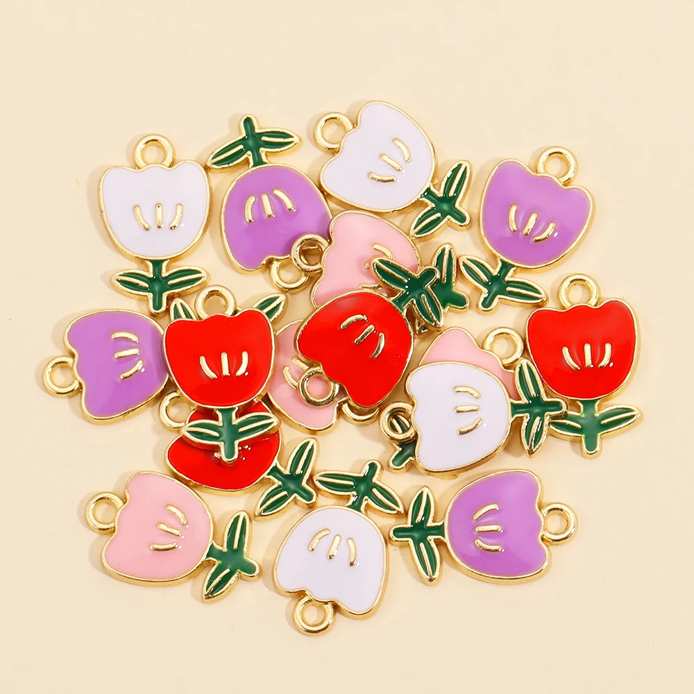 10 Stück 4 Farben Rose Blumen Emaille Charm Anhänger für Schmuckherstellung Diy Zubehör Süße romantische Halskette Ohrringe Schmuck Geschenk – Detail 4