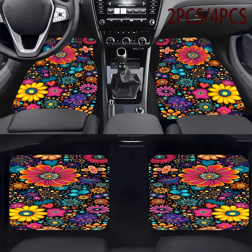 

2 шт./4 шт. Автомобильные коврики с яркими лепестками и принтом — стильные, легко чистящиеся, подходят для всех транспортных средств, прочные и долговечные