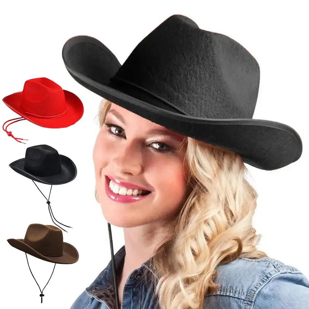 스트링이있는 서양 카우보이 모자 서양식 대형 브림 모자 빈티지 웨딩 카우보이 모자 절묘한 가장자리 장인 정신