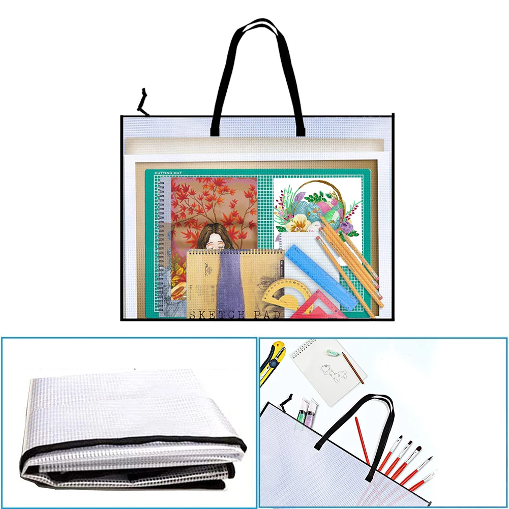 Mesh Zipper Bag with Handle Mesh Zipper Pouch Puzzle Bags Transparent Mesh File Tote Bag Pouch
