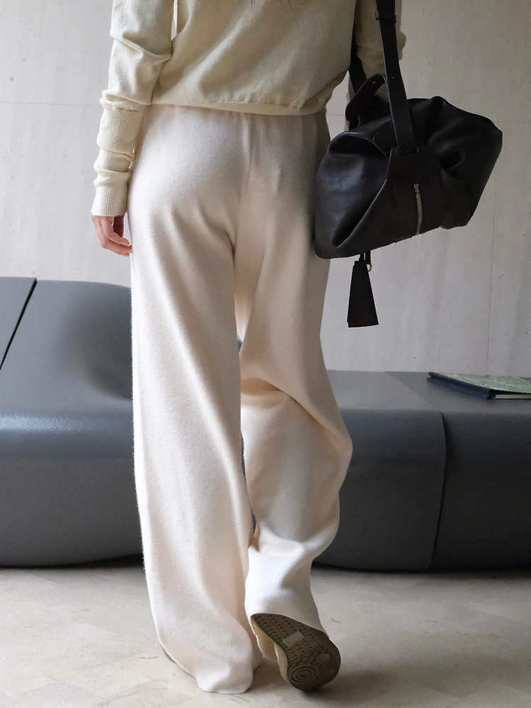 [EAM] High Elastic Waist Gray Drawstring Knitting Wide Leg Pants New Trousers Women Fashion Tide Spring Autumn 2024 1DH7325