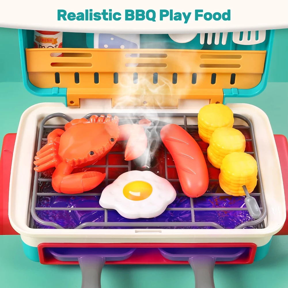 WizKidz, parrilla de barbacoa para niños, juguete para barbacoa, cocina, juego de cocina con luz de pulverización realista, sonido, cambio de Color, juego de comida y platos