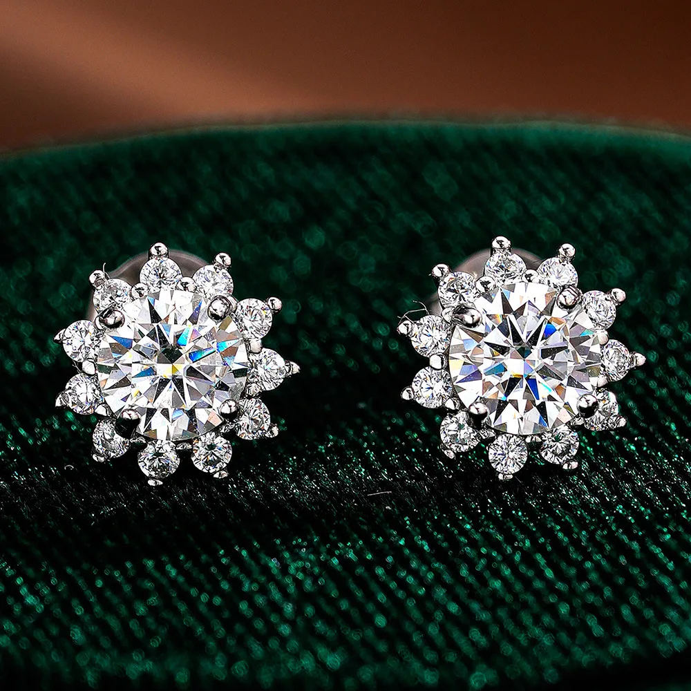 0.5CT 5MM D Moissanite Sun Flower Earring S925 Silver Brilliant Simulated Diamond Women Jewelry Wedding Party Birthday Gift