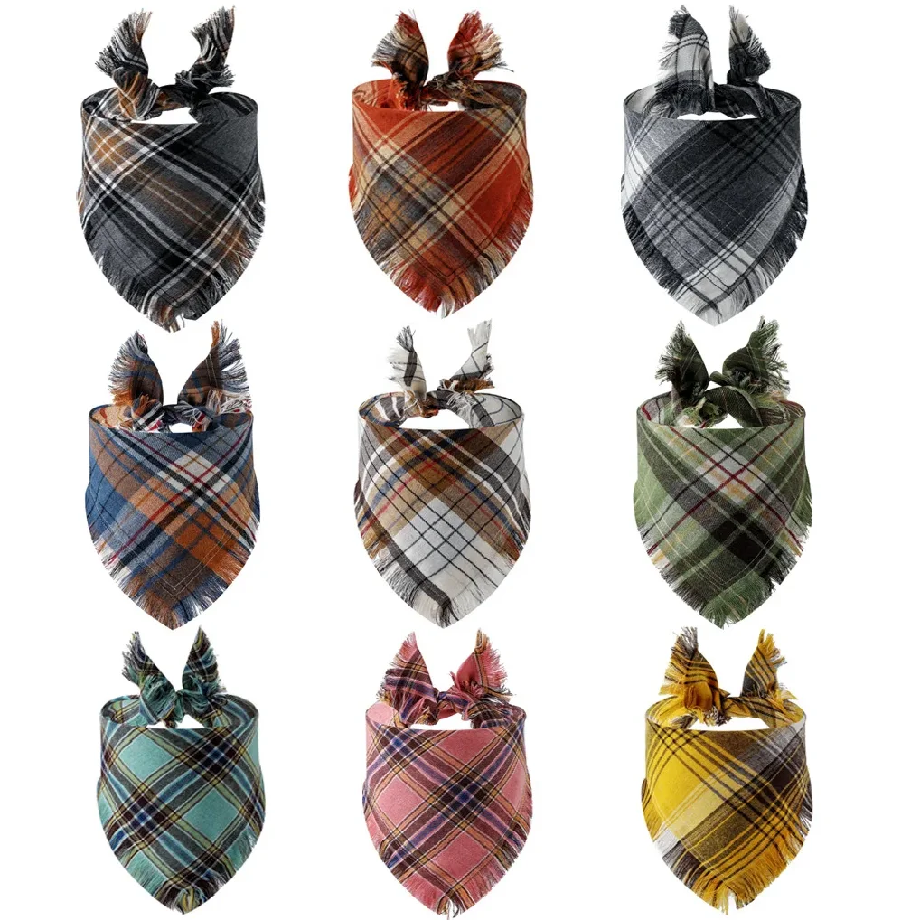 

Dog Bandana Tassel Plaid Pet Dog Cat Bandanas Bib Washable Puppy Neck Wear Scarf Supplies