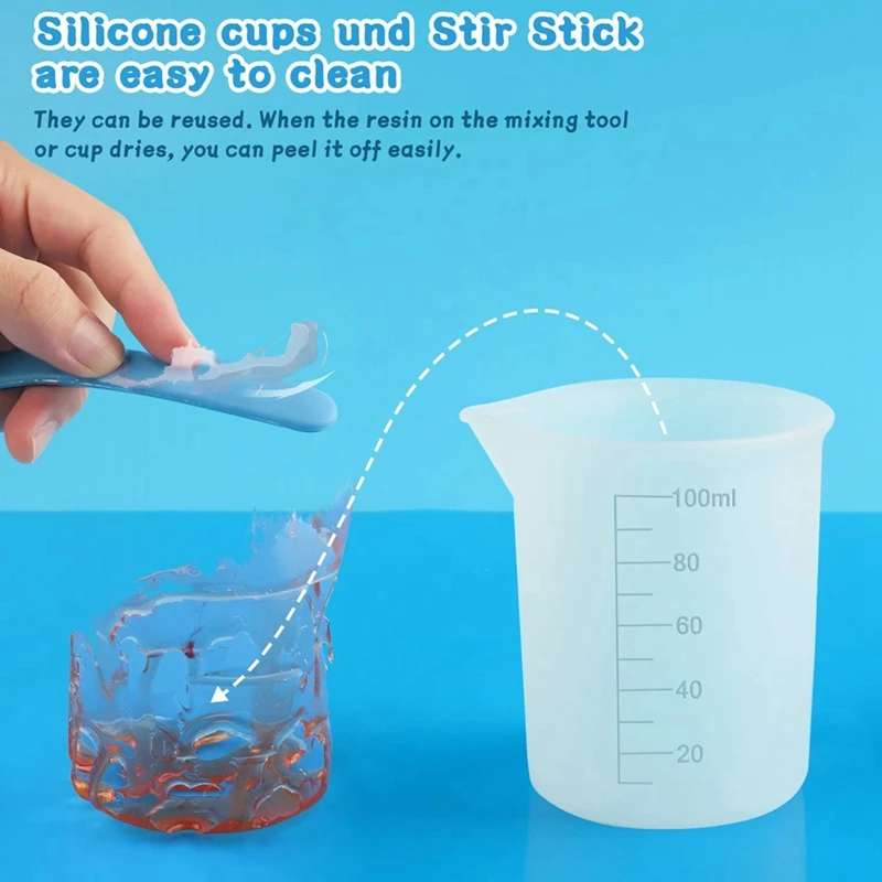 Silicone Measuring Cup Set For Epoxy Resin,600 & 100 Ml Mixing Cup, Silicone Spatula,Gloves Of Epoxy Resin,Easy To Clean