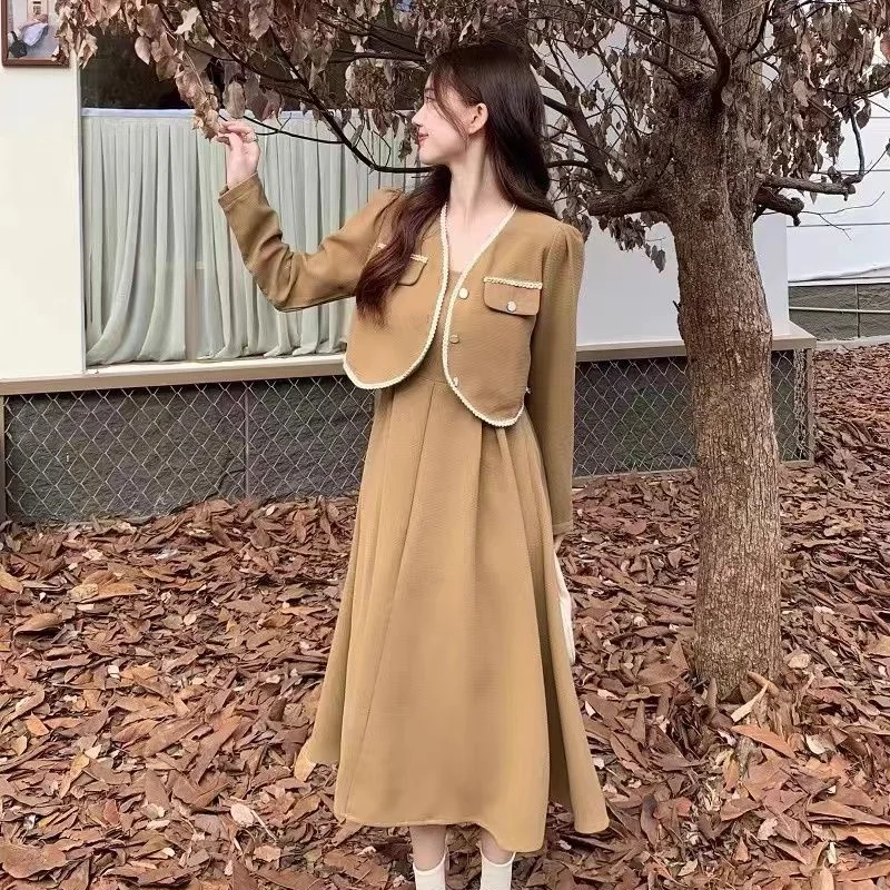 French Vintage Light Mature Women's Temperament Dress Two-piece Set 2023 Spring Autumn New Fashion Short Coat SlimOutfits Skirt
