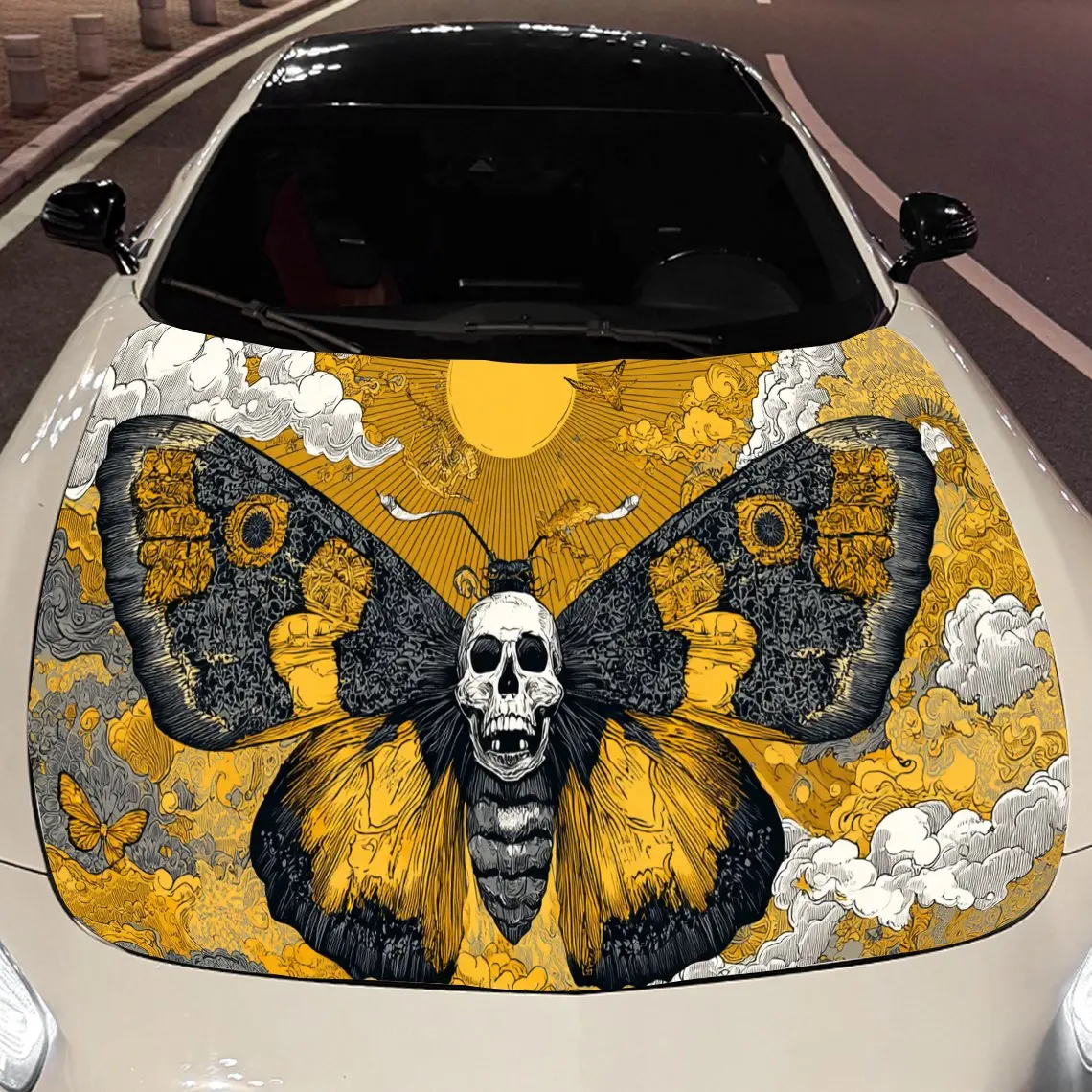 Gorgeous Butterfly Skull print,car hood stickers,PVC waterproof Self adhesive car hood sticker,car hood decoration protection st