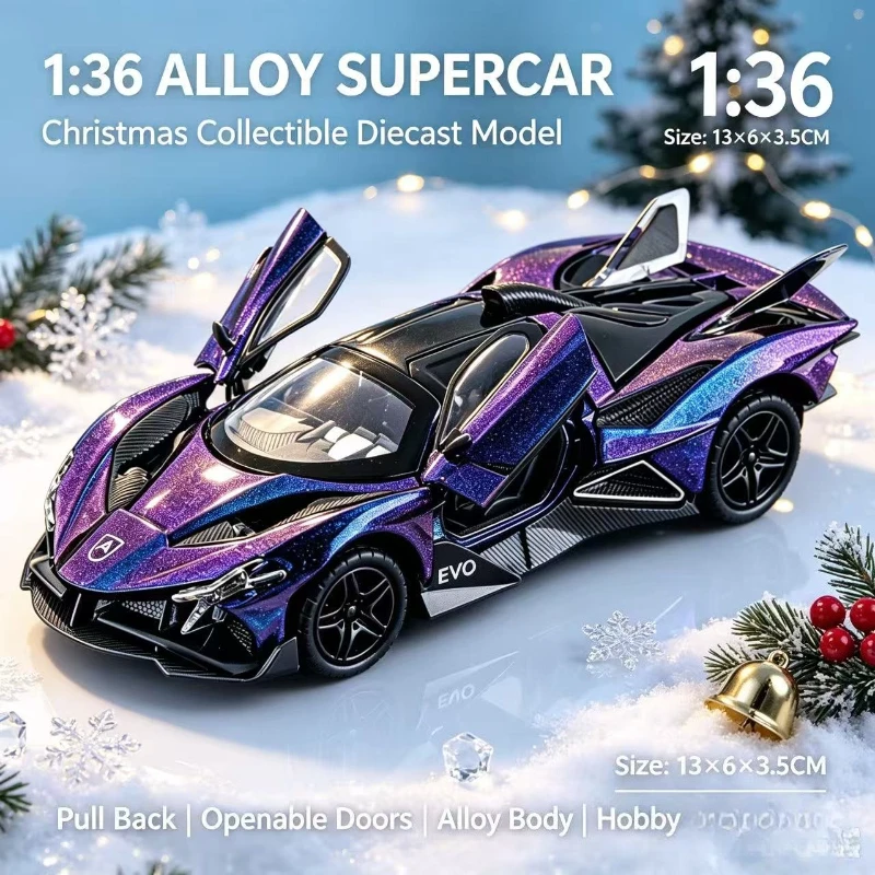 2026New 1:36 Hyper Supercar Alloy Car Model, Diecast Pull Back Metal Replica, Openable Doors, Aerodynamic Body For Hobby Desktop