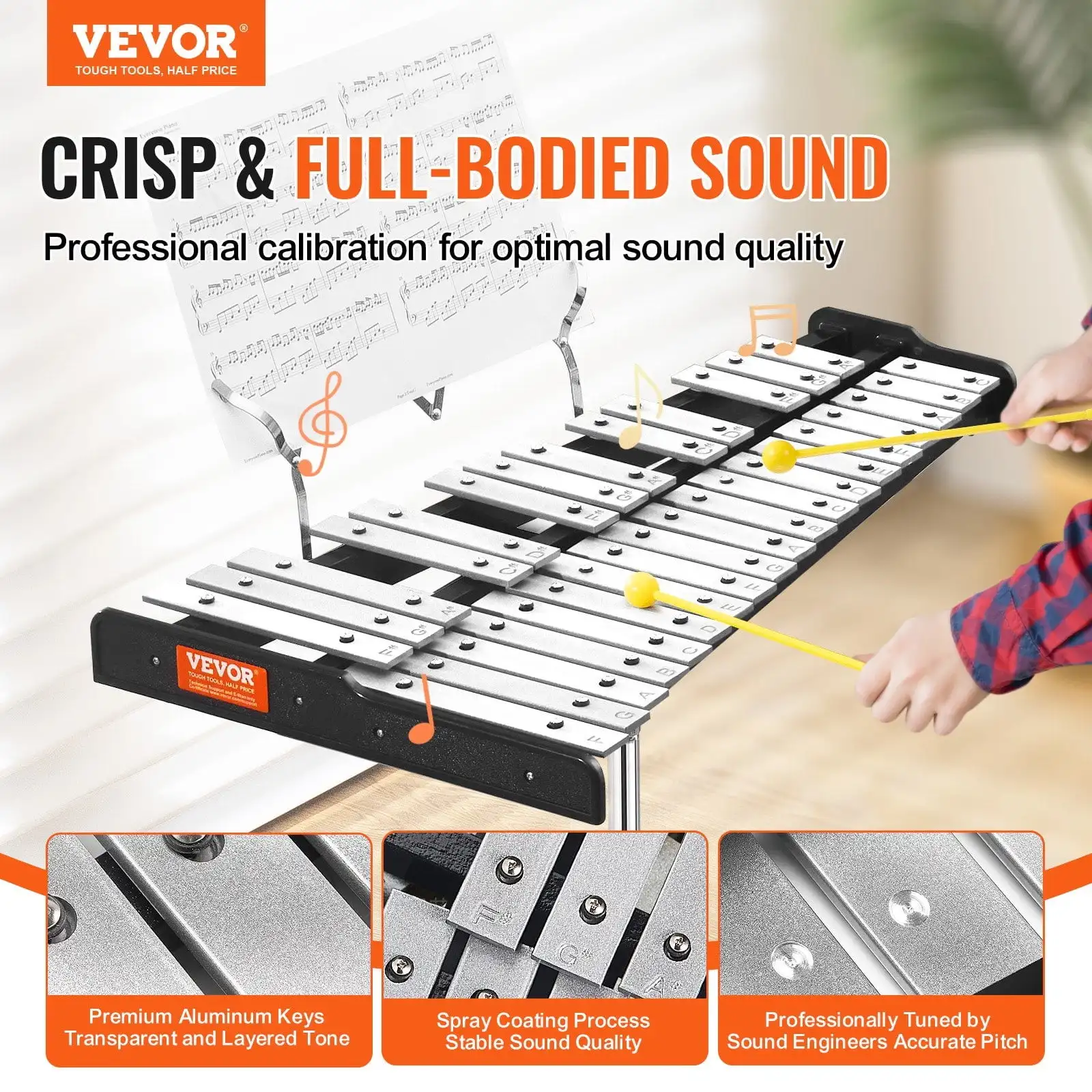 

32 Note Glockenspiel Xylophone Bell Kit, Professional Percussion Instrument Set with Mallets, Drum Sticks, Music Stand