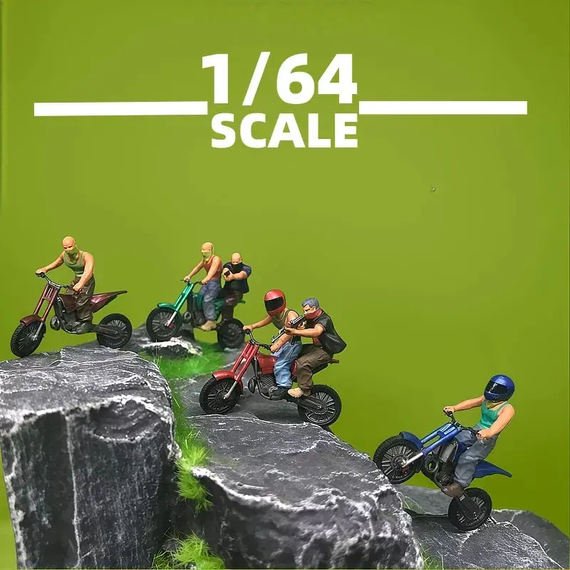 1/64 Action Figure Miniature Model Motorcycle Masked Bandit Sand Table Scene Decorative Display