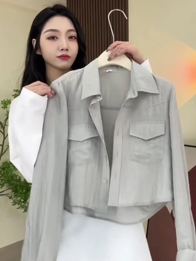 

Korean Style Short Sleeve Sun Protection Shirt Jacket Women's Summer New Class Long Sleeve Blouse Set with Halter Dress
