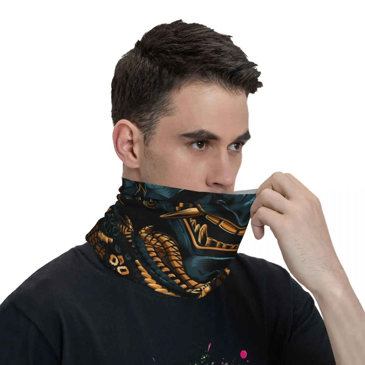 Impresionante Samurai Gold Thin Wrap bufanda Bandana cuello polaina cubierta de la cara diadema