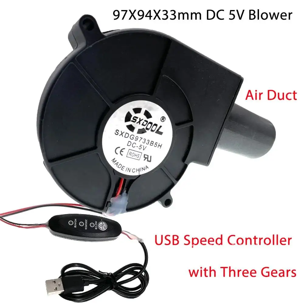 

New DC 5V USB Speed-Regulating Blower BBQ Wood Stove Outdoor Mobile Portable with Small Turbine Air Collecting Duct