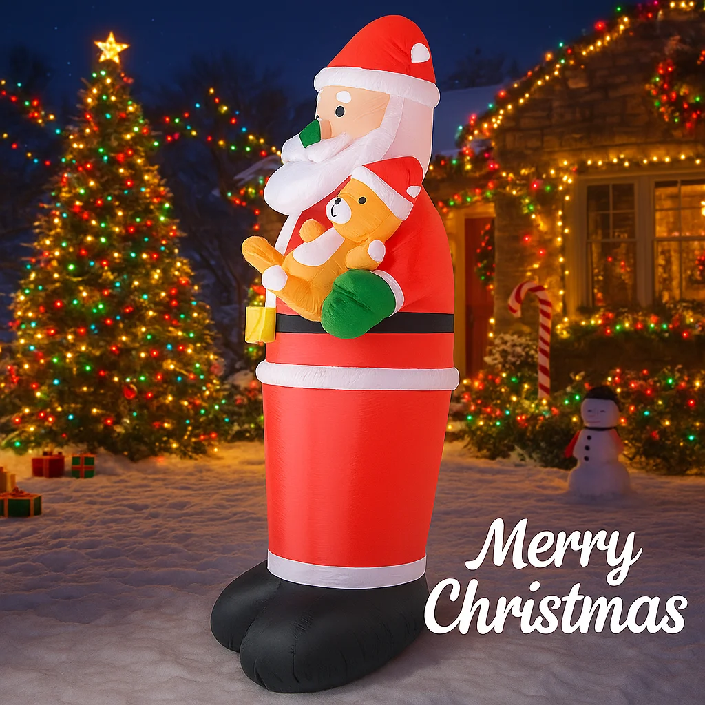 6.89FT LED ألعاب قابلة للنفخ سانتا كلوز شنطة هدايا تيدي بير عيد الميلاد ساحة الحديقة الطرف الديكور عيد الميلاد لوازم المنزل الحلي الهدايا