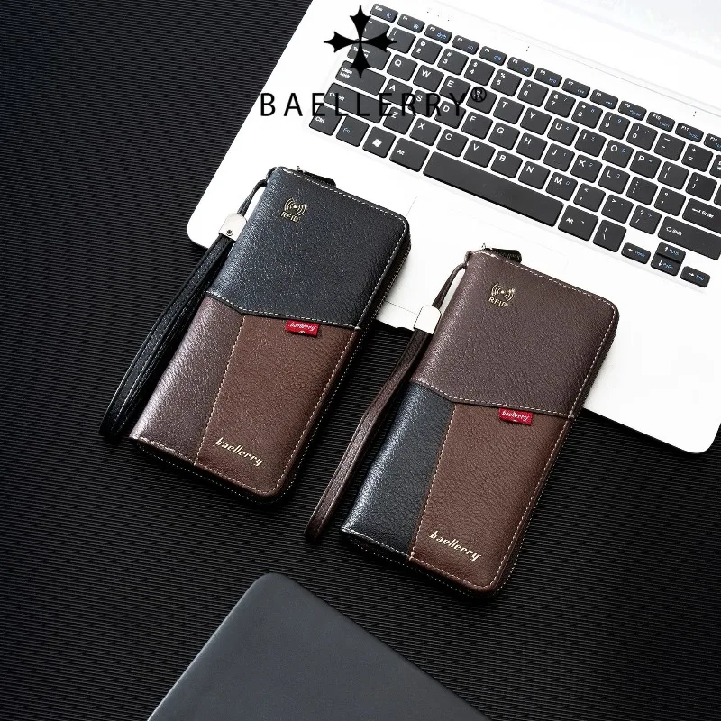 Baellerry RFID Wallet Anti-Theft Purse for Men Soft Leather Envelope Long Wallet Ultra-thin Portable Simple Hand Bag