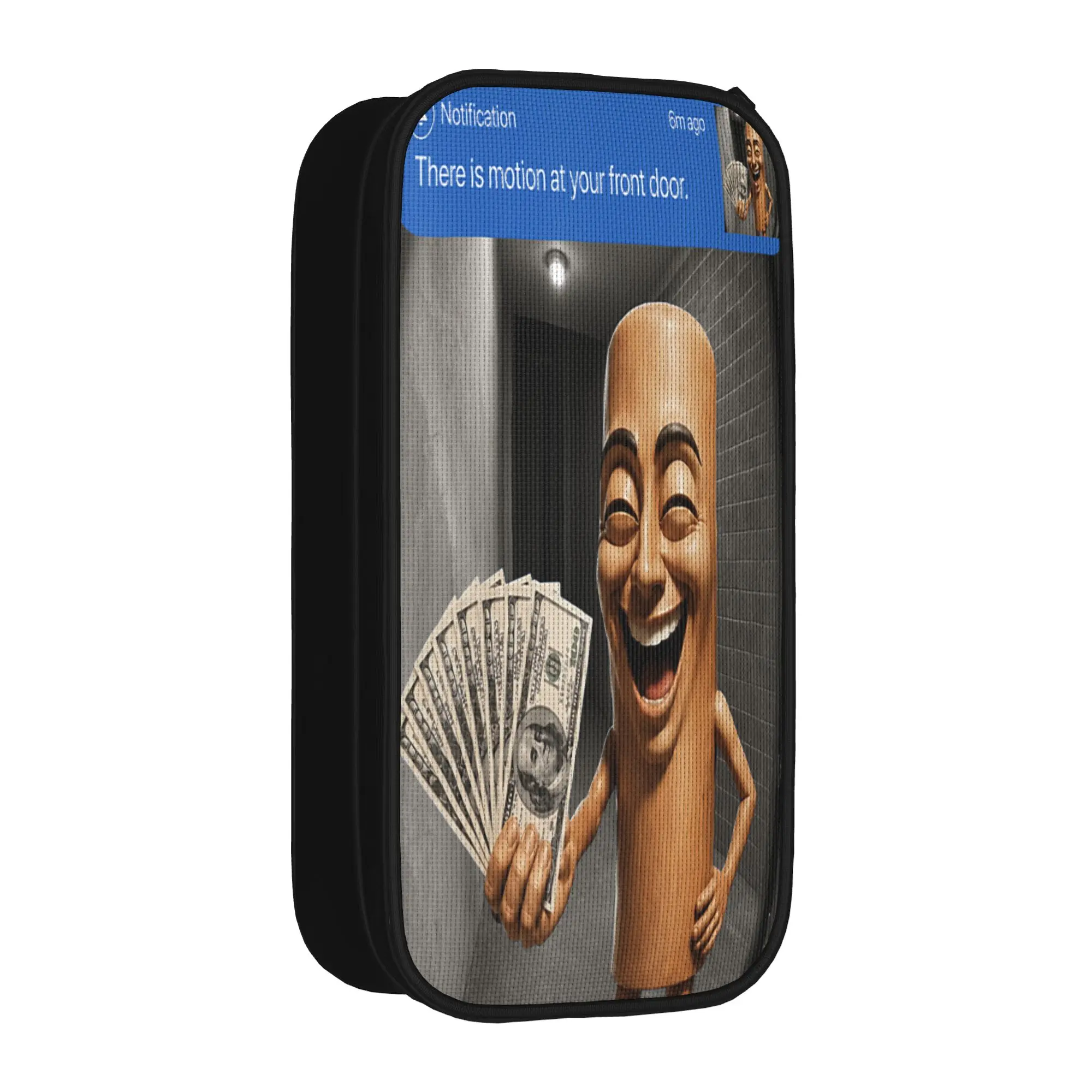 There is Motion At Your Front Door Tung Tung Tung Sahur Pencil Case Canvas Pencil Pouch Boy Retro College School Pencil Cases
