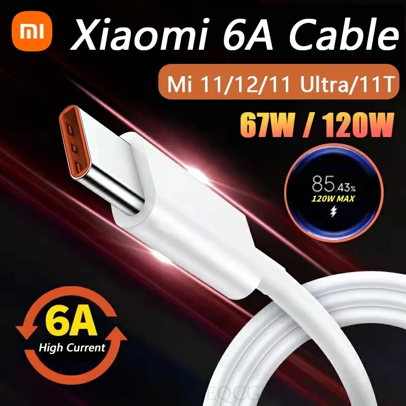 Xiaomi Original Usb Type C Cable 120W 67W Turbo Fast Charger Mi 15 14 13 12T Pro 12 11 Ultra Poco X6 X7 Redmi Note Black Shark 5