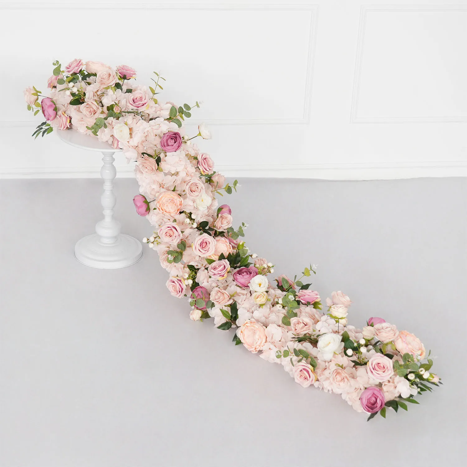 

Uflower 200cm Luxury Pink Rose Hydrangea Artificial Flower Row Table Centerpiece Wedding Flower Backdrop Arch Decor Event Prop