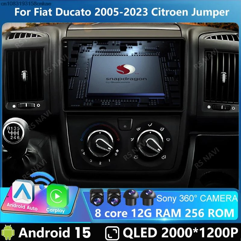 Android 15 Car Radio for Fiat Ducato 3 Peugeot Boxer Citroen Jumper 2006 - 2022 Multimedia Player Head Wireless Carplay 2Din