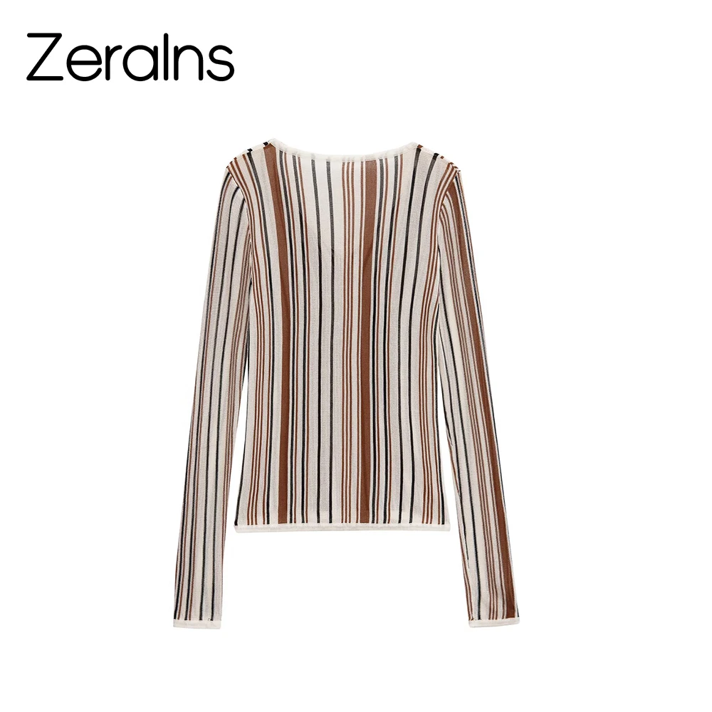 ZERAINS 2025, Herbst, neue Damen-Strickpullover mit lässigem Temperament, einfacher Leinenmischung, V-Ausschnitt und langen Ärmeln