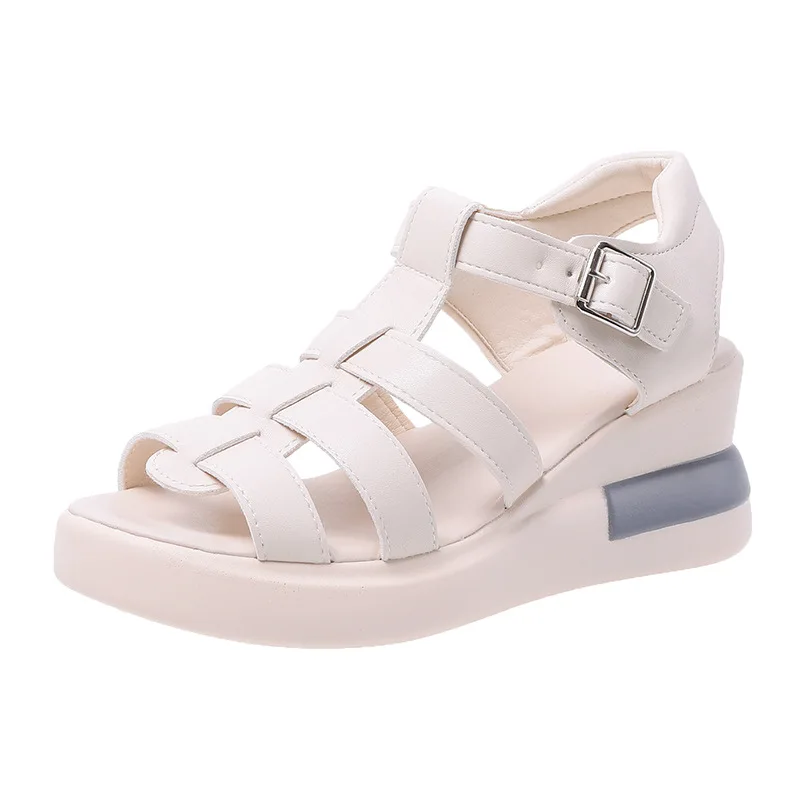 Large Size Hollow Buckle Sandals Womens 2023 Summer New Open Toe Casual Women Shoes Retro Flat Roman Platform Sandals