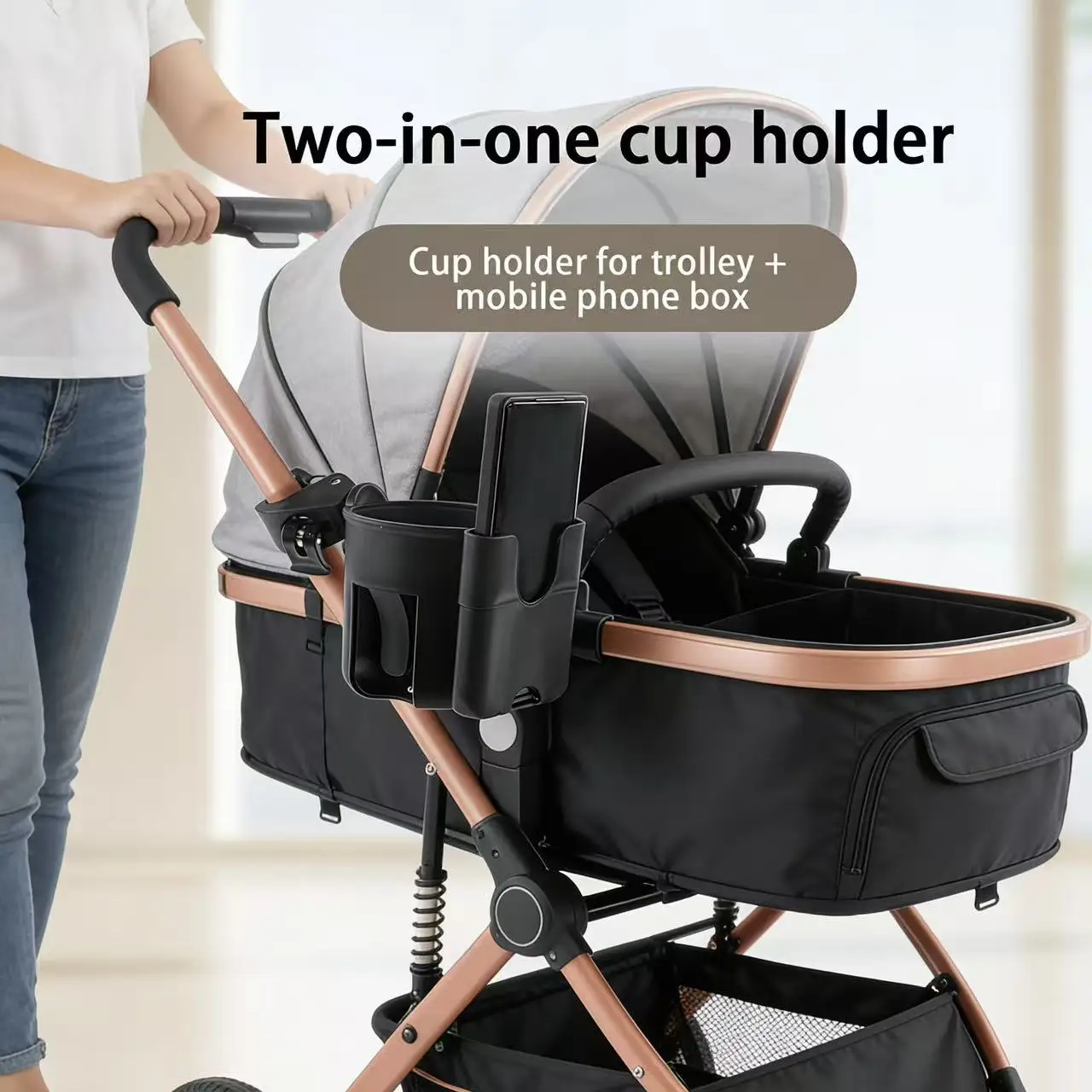 

1 Piece, Multifunctional Stroller Cup Holder with Phone Holder, Suitable for Strollers and Bicycles, Convenient for Parents to Use, Can Hold Baby Bottles and Water Cups, Made of Sturdy Abs Material