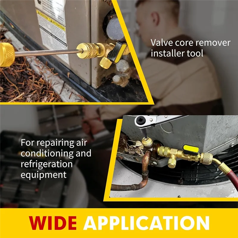 

Инструмент для удаления сердечника клапана A96K с портами SAE двойного размера 1/4 и 5/16, 10 сердечников клапана с уплотнением и 3 латунными гайками