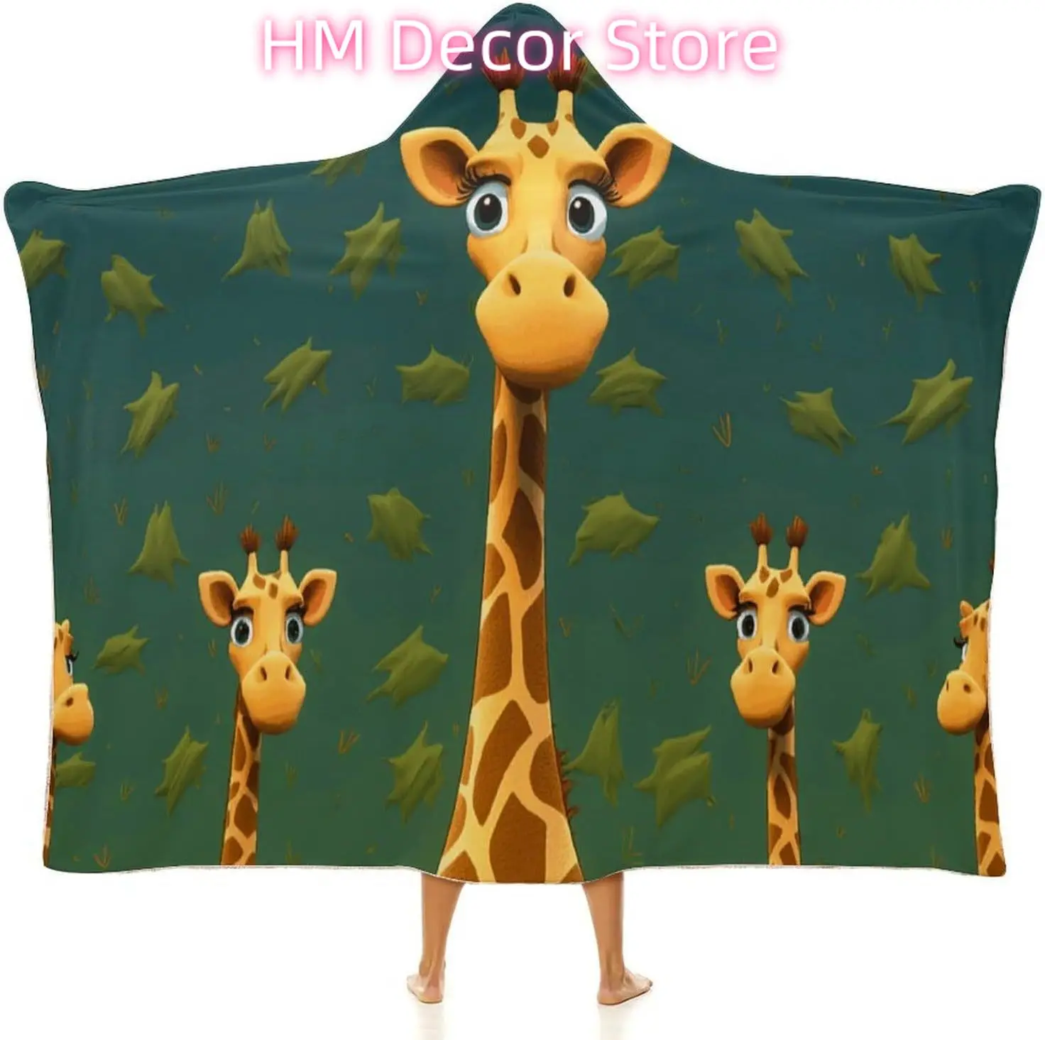 Cartoon Giraffe Wearable Hooded Blanket, Ultra Soft Arctic Velvet Cape Cloak Unisex - Cozy Wearable Blanket