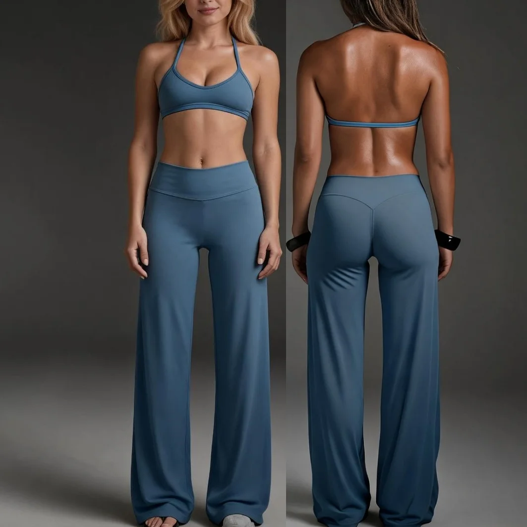 C-B 2026 Women Halter Yoga Bra High Waist Wide Leg Pants Workout Fitness Suit Soft Stretch Gym Running Sportswear For Women