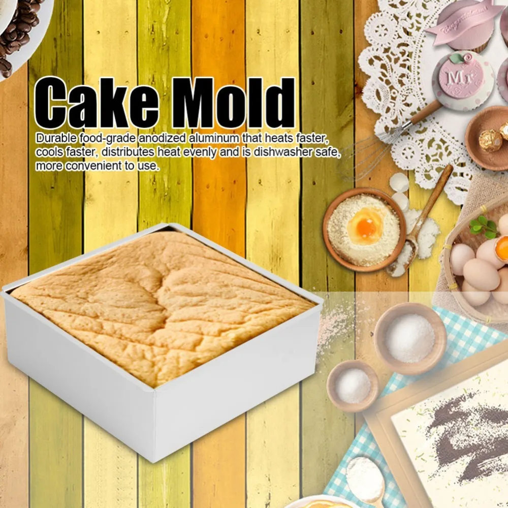 Anodized Aluminum Square Cake Pan Food-Grade Square Baking Cake Mold Removable Bottom Heat Conduction Bread Mould