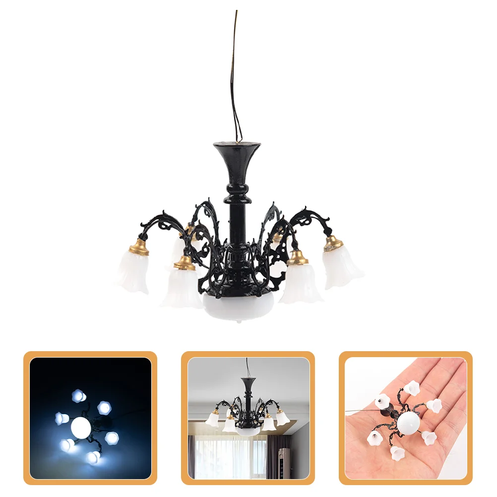 Modello Lampadario Lampada per piccola casa Decorazione per soggiorno in miniatura Ornamenti per mobili Articoli per camera da letto in metallo Plafoniera