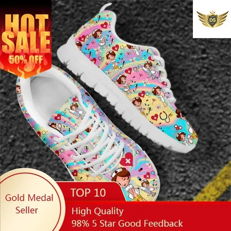 Nurse Drawing Women's Shoes Rainbow Nursing Medical Lace Up Sport Sneaker Healthcare Design Casual Flats Shoes Lightweight