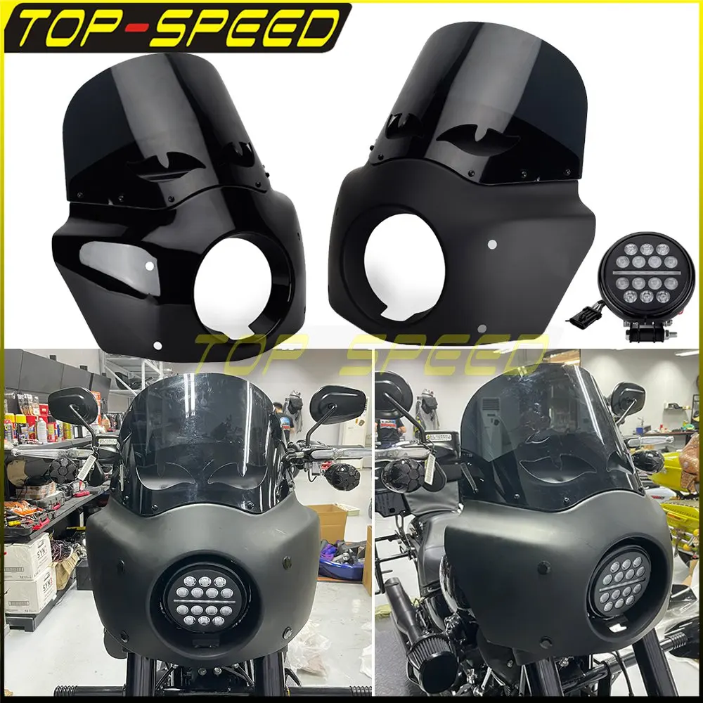

20-22 For Harley Softail Low Rider S 114 117 FXLRS Front Headlight Fairing Covers 12" Black Windscreen Front Light Mask Hardware