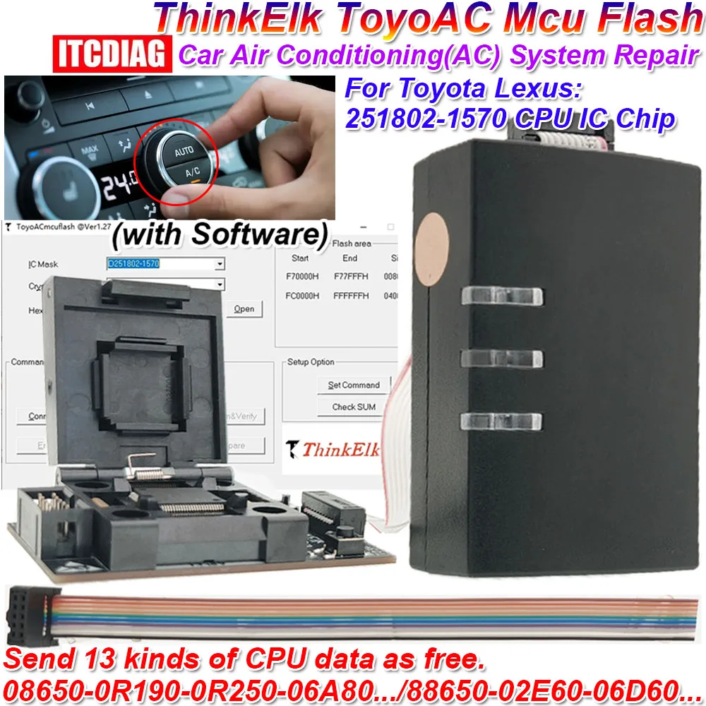 THINKELK ToyoAC Mcu Flash Read Write 251802-1570 CPU IC Programmer for Toyota Lexus Car Air Conditioning AC System Repair Tool