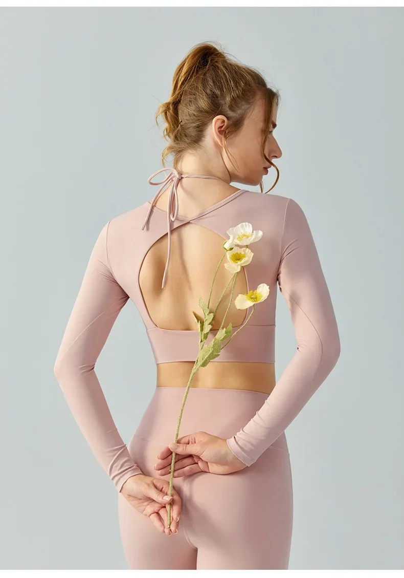 NEW Women's Drawstring Sports Tops Long Sleeved Chest Cushion Sexy Backless Sweetheart Fit Fitness Autumn Fashion