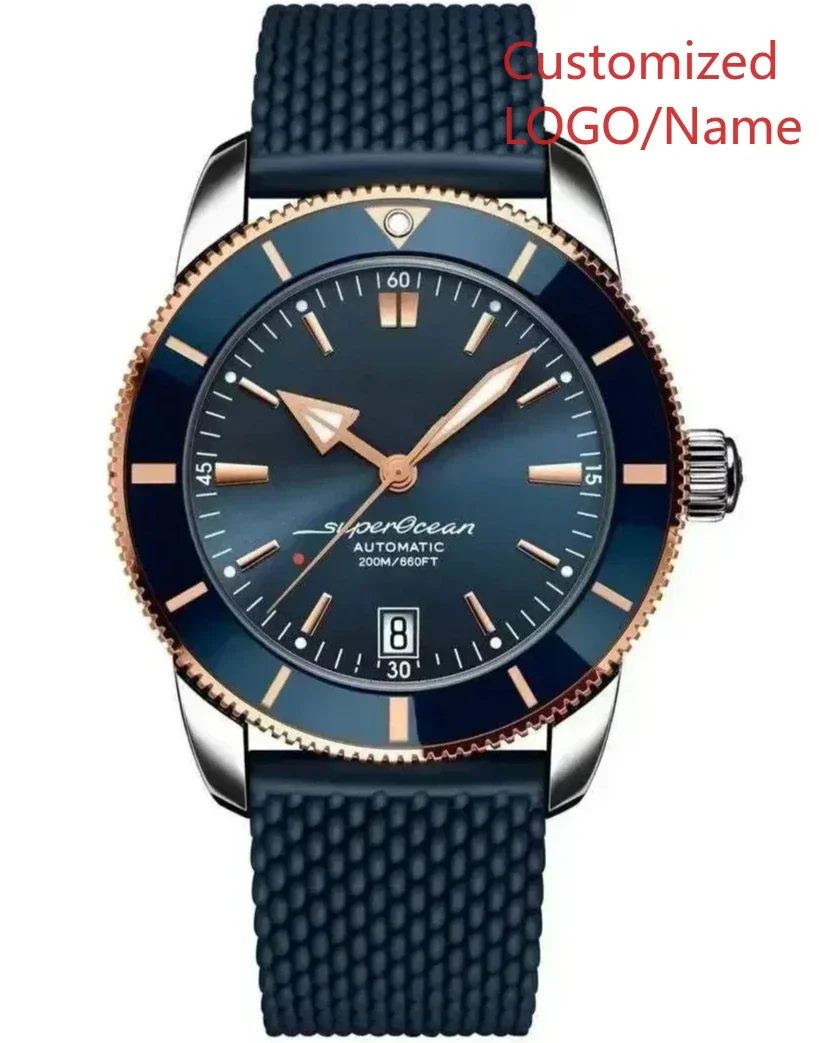 Relógio mecânico automático masculino de luxo superocean preto azul borracha rosa ouro relógios esportivos cerâmica personalizado