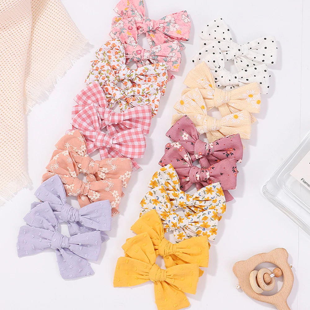 

2pcs/set Newborn Girls Print Bows Hairpins Hair Bows Corduroy Safe Clips Barrettes for Infants Toddlers Baby Hair Accessories