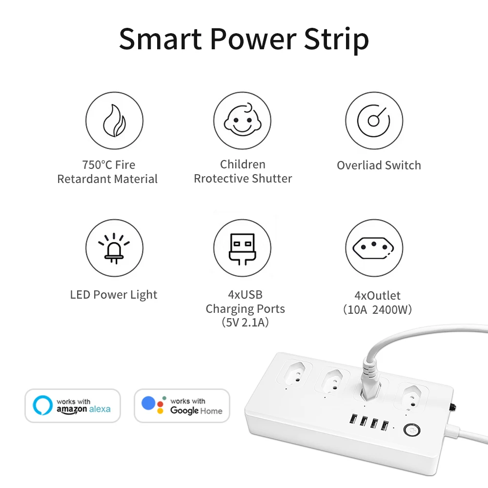 Zigbee/Wifi smart Brazil Smart Plug Socket Tuya APP Power Strip Extension cord Surge Protector Remote Control Alexa Google Home