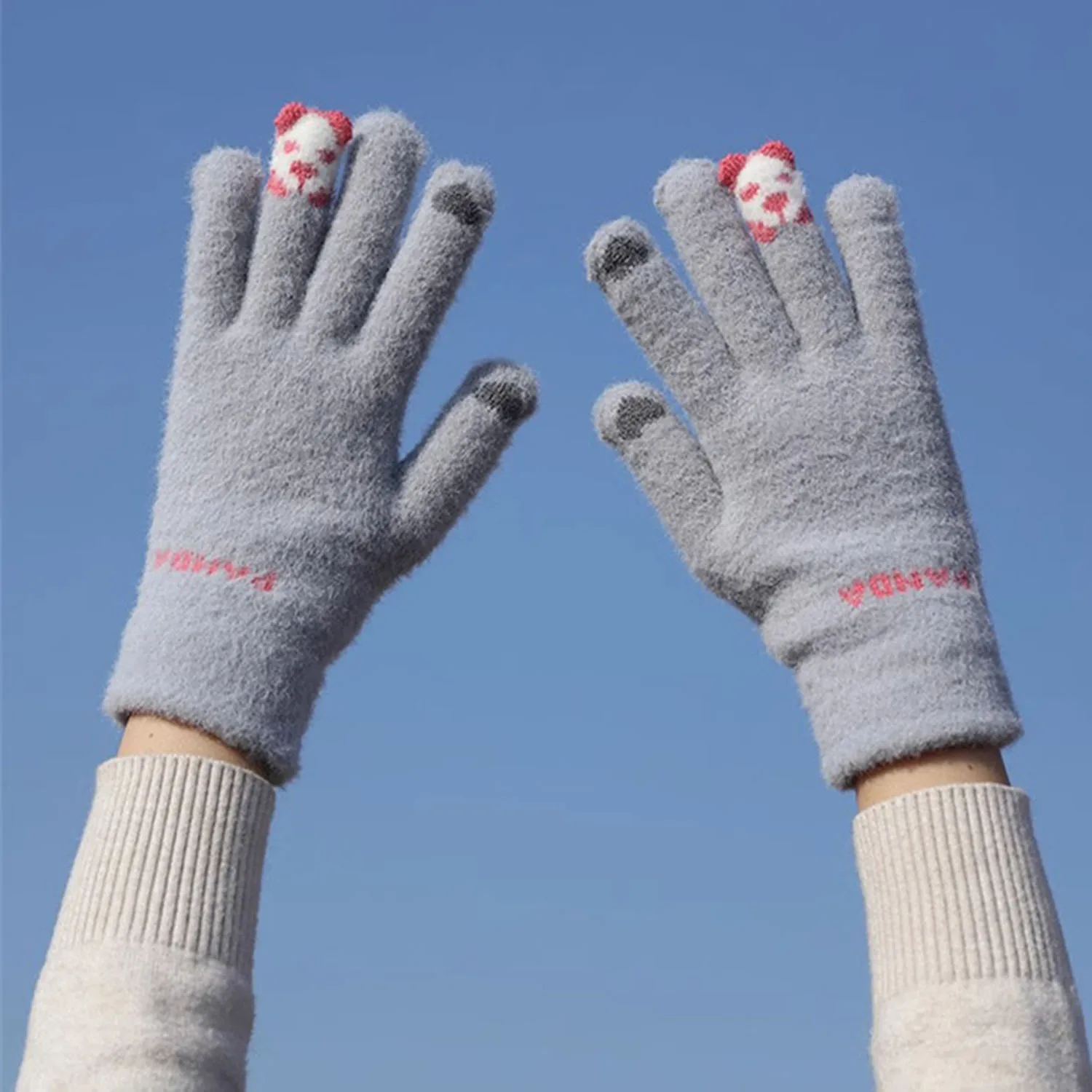 Winter Cat Paw Gloves Warm Mittens Fashion Mobile Phone Touchscreen Knitted Gloves Thick Women Soft Fluffy Full Fingers Gloves