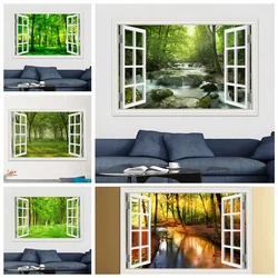 Green Forest Wall Sticker Natural Vinyl Decoration Natural Landscape 3d Window View Sticker Wallpaper For Room Decoration