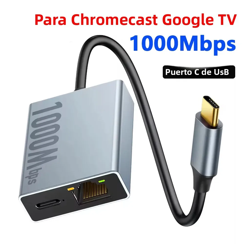 Adaptador Electop de 1000Mbps USB C a Ethernet para Chromecast con Google TV tipo C a tarjeta de red Ethernet RJ45 para tableta portátil
