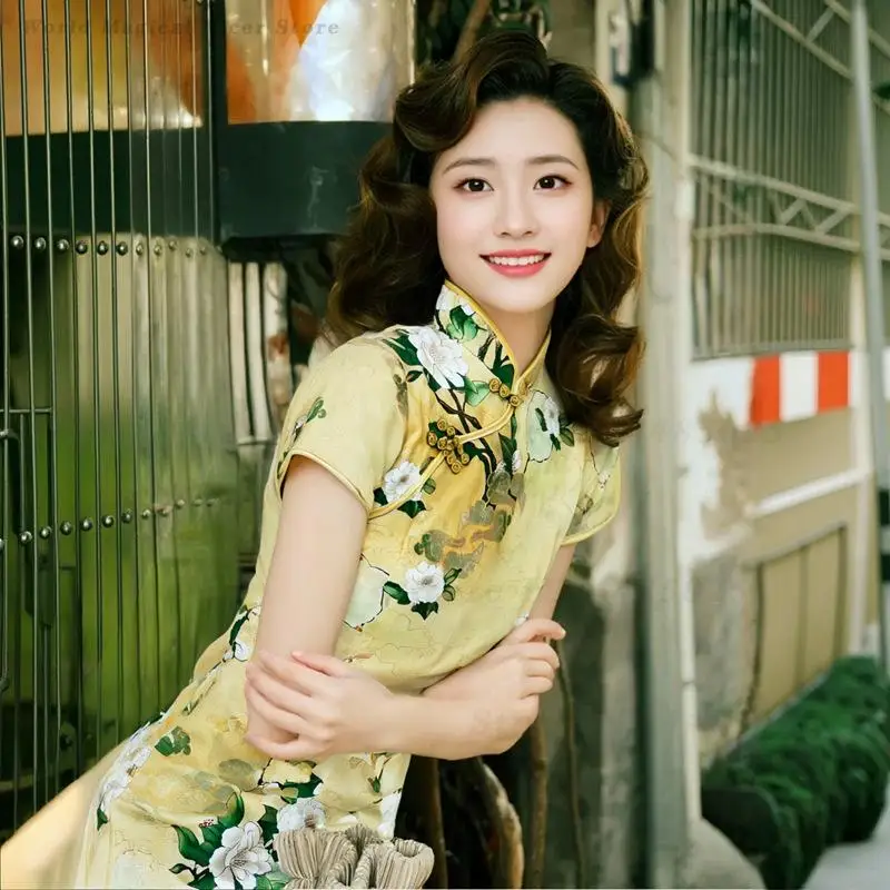 New Summer Elastic Retro Modified Qipao Elegant Slim Daily Chinese Republic Style Cheongsam Dress for Women
