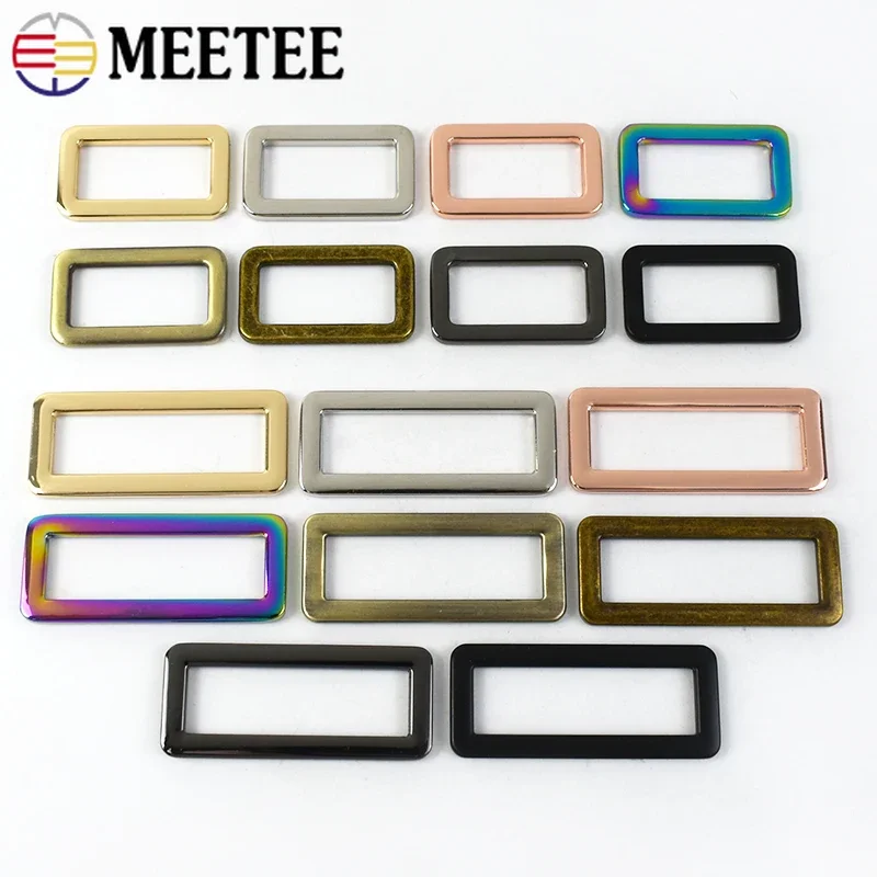 10pcs Meetee 20-50mm Metal Square Rings Buckle Webbing Glide Clasp for Bag Dog Collar Adjuster Loop DIY Leather Accessories