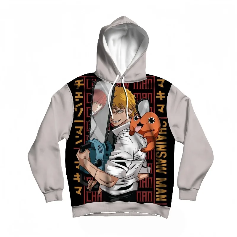 

New Autumn Winter Men's Chainsaw Man Denji & Pochita Printed Hoodie, High Definition 3D Print, Perfect for Daily Wear