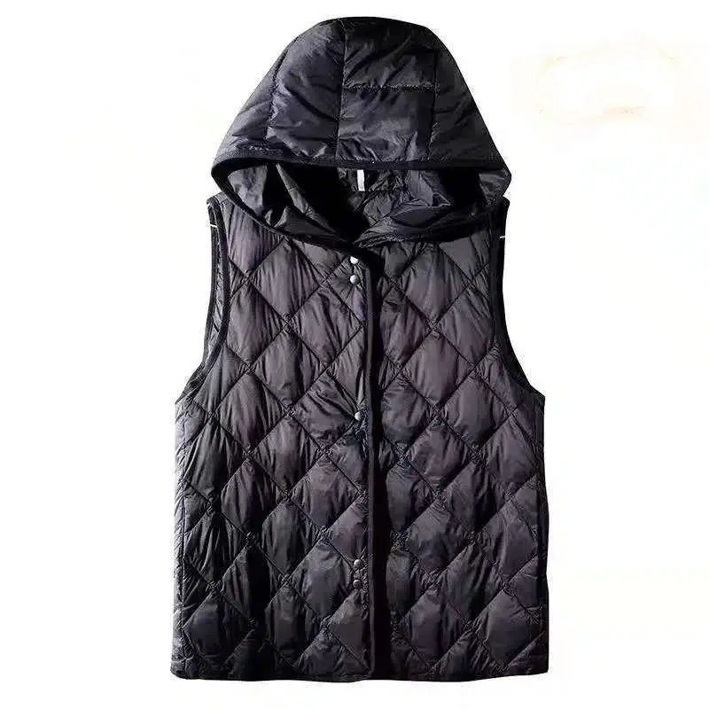 2023 autunno nuovo piumino Ultra leggero sottile donna gilet senza maniche con cappuccio gilet imbottito in cotone antivento sottile femminile 5XL