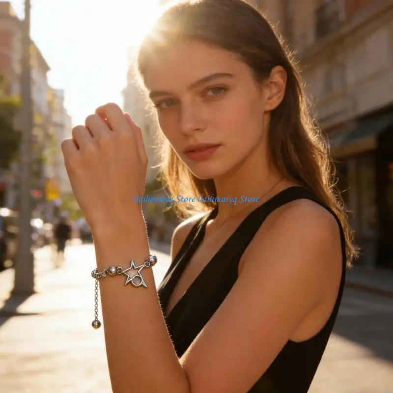 

573B Cool Sweet Aesthetic Bracelet Star Shaped Hand Chain Adjustable Length 24cm