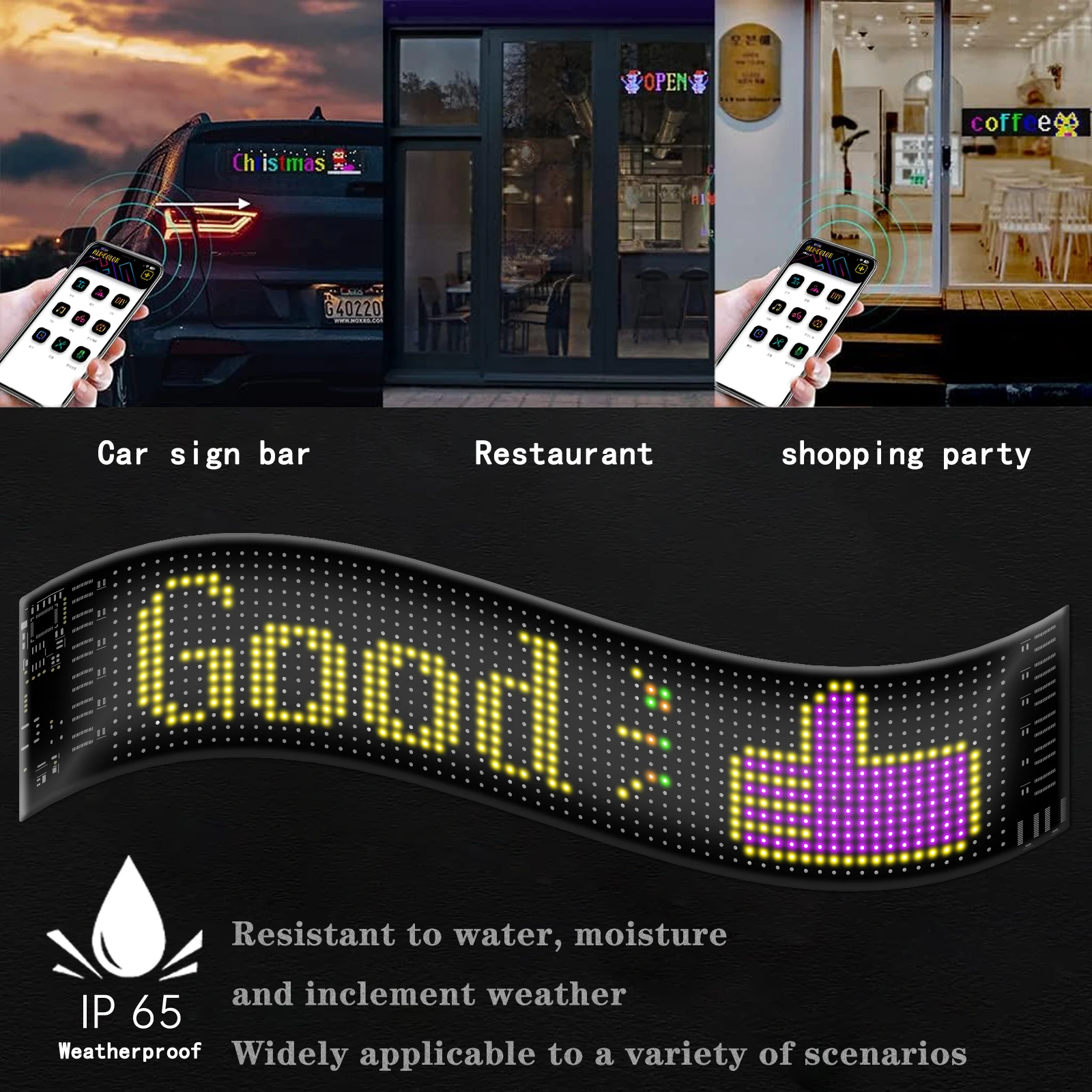 LED flexible display APP Bluetooth car advertising screen Full color smart car sticker ip65 waterproof soft screen display