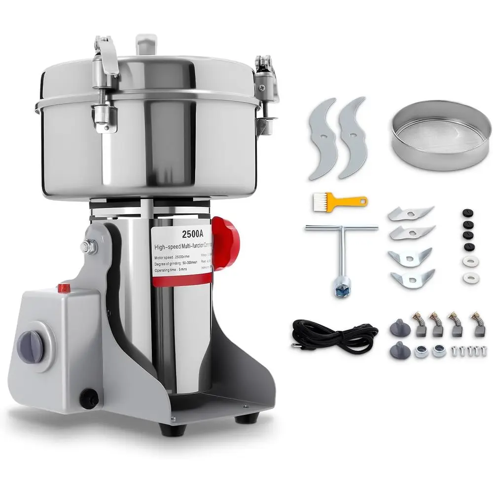 

2500g Electric Grain Mill Grinder, 4500W High Power Commercial & Home lour Mill, 110V StainlSteel Wheat Grinder, 50-300 Mesh Dry